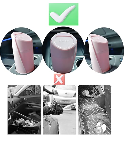 Car Trash Can Bin with Lid - 2 Packs Car Trash Bin-Car Trash Can Cup Holder-Mini Trash Garbage Can with 30pcs Small Trash Bags-Car Organizer Storage for Front Back Seat Accessories (Pink)