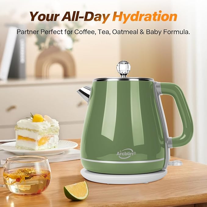 Retro Electric Kettle 1.8L, All Stainless Steel Hot Water Electric Kettle for Boiling Water, BPA Free Tea Kettle, 1350W Fast Boil, Auto Shut Off & Boil-Dry Protection