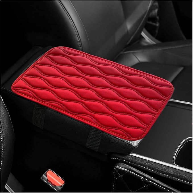 Car Center Console Pad, Waterproof PU Leather Auto Armrest Box Cover, Comfortable Vehicle Arm Rest Protector Cushion Pad for Car SUV, Universal Car Accessories (Red+Black)