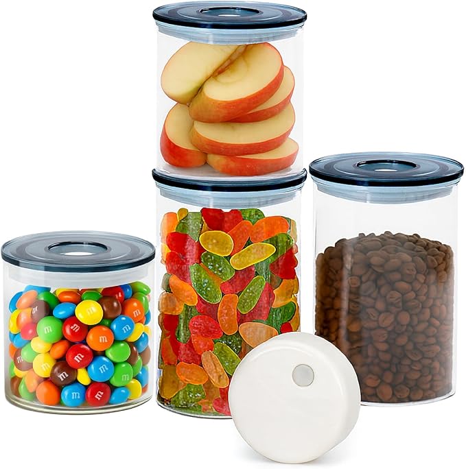 SealVax® Vacuum Coffee Canister Set – 19oz*2 & 32oz*2 Borosilicate Glass Jars with Airtight Lids + Electric Vacuum Sealer for Coffee Beans, Tea & Food Storage.