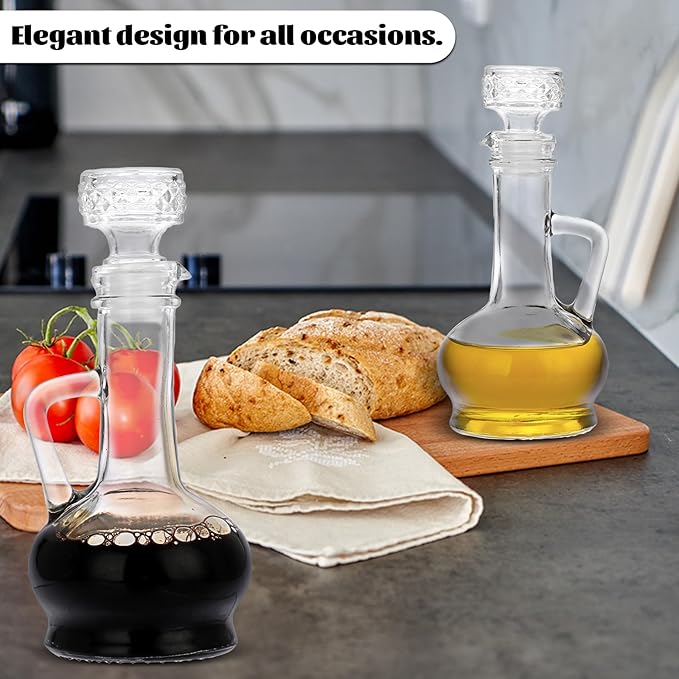 BSTKEY Set of 2 Olive Oil Dispenser Bottle with Stopper, Elegant Style Glass Cruet Bottles for Kitchen, 250ml Oil Dispenser Spout Container for Syrup Olive Vinegar