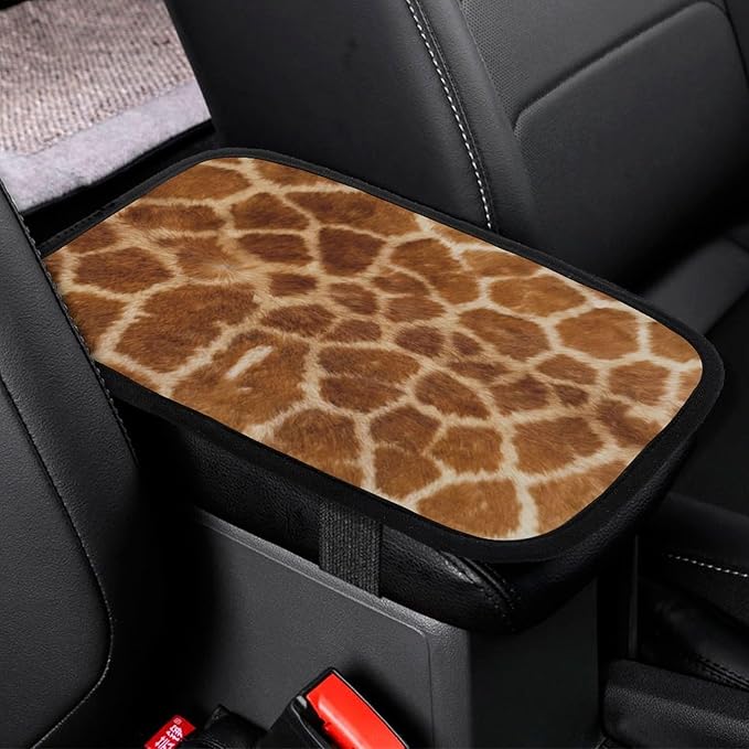 Animal Giraffe Print Car Center Console Cushion Pad,Waterproof Armrest Seat Box Cover Protector,Comfortable Car Decor Accessories Fit for Most Cars, Vehicles, SUVs