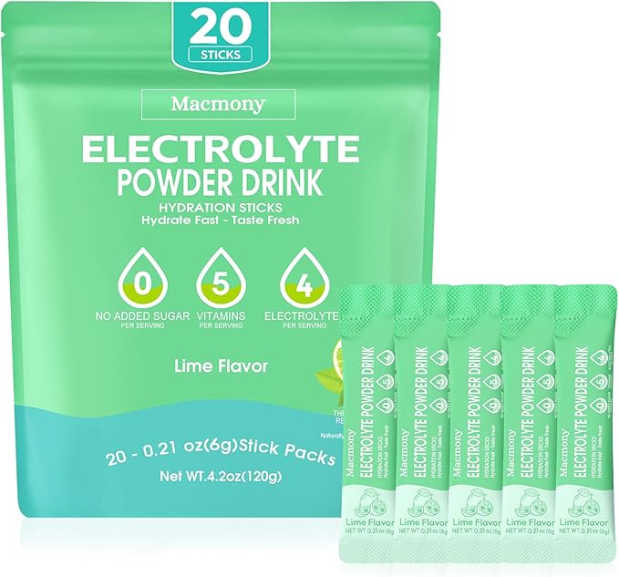 Electrolyte Powder Packets, Hydration Packets 20 Stick, Sugar Free Electrolytes for Rapid Recovery, Electrolyte Powder Drink Mix with Yerba Mate - Gluten Free, Keto Friendly, Vegan