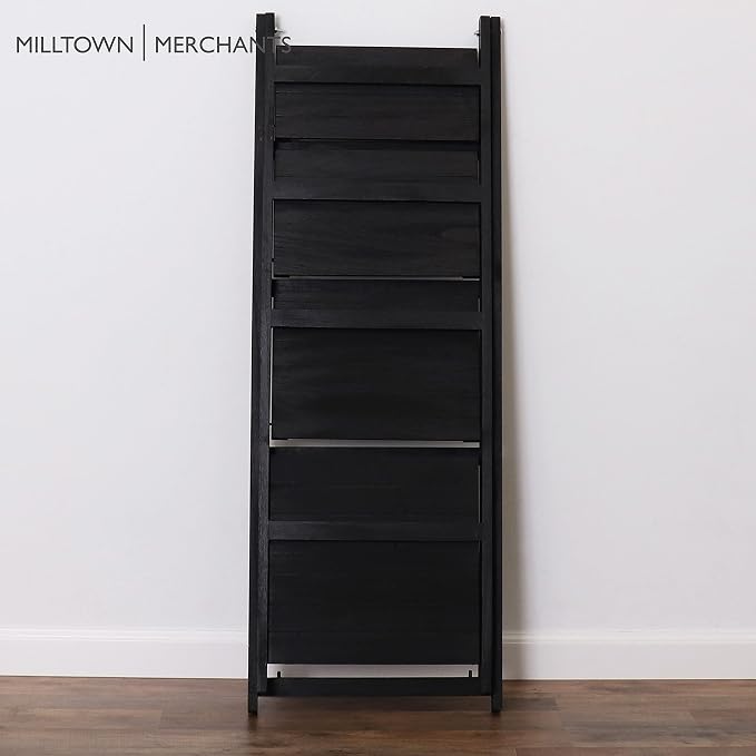 Distressed Ladder Shelf - Rustic Leaning Bookshelf for Home Decor (Black)