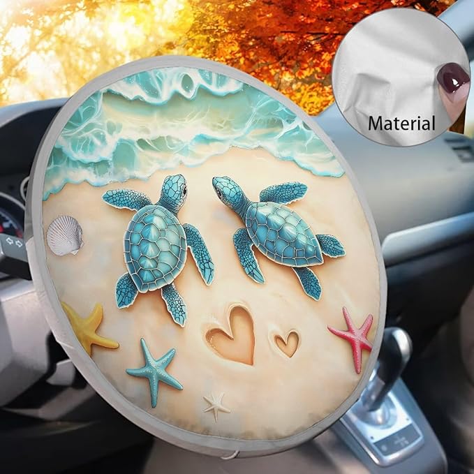 Starfish Steering Wheel Sun Shade Cover Turtle Universal Steering Wheel Cover Sunblock Cover Keep Your Car for Birthday
