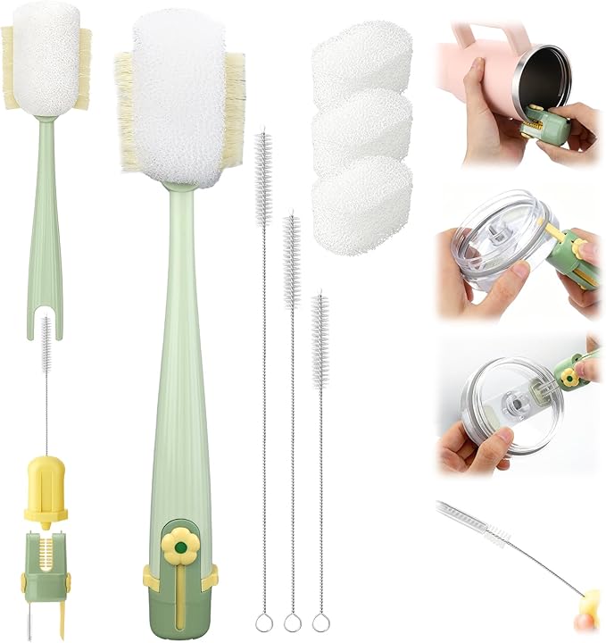XANGNIER 5 in 1 Bottle Cleaning Brush Set,Multifunctional Water Bottle Brush and Straw Cleaner Brush,Cleaning Tool Kit for Owala/Stanley/Yeti/Simple Modern Tumbler Cup Accessories,Kitchen Gadgets