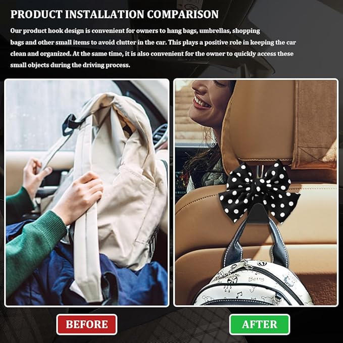 2PCS Car Seat Headrest Hooks, Purse Hook for Car, Bow Shaped Vehicle Backseat Storage Hooks, Universal Car Purse Holder Hook Car Accessories Compatible with Purse Coat (Black Wave Point)