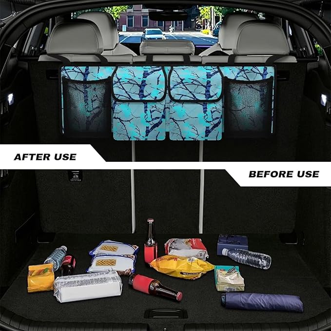 Car Trunk Organizer,Blue Tree Branch Camouflage Large Backseat Trunk Organizer,Collapsible Car Storage Bag,Auto Backseat Storage Bag Decoration for SUV/MPV/Truck