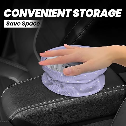 Cute Purple Bow Dots Car Trash Can Garbage Cans Foldable,Small Hanging Car Organizer Storage Bag Leak Proof, Auto Back Seat Trash Bin Universal for Truck, SUV, Outdoor Travel