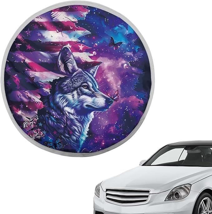 Steering Wheel Sun Shade Cover for SUV Car Truck Van Universal Steering Wheel UV Rays Sun Visor Protector Decorative Accessories, American Flag Galaxy Wolf Butterfly Pattern
