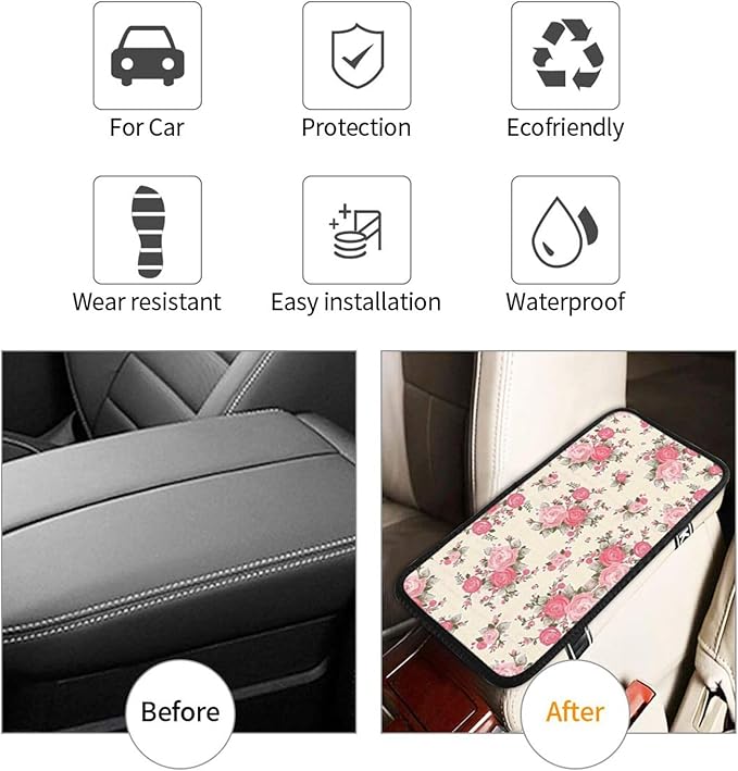 Car Armrest Cover Auto Center Console Pad Arm Rest Cushion Soft Car Accessories Universal for Most Vehicle (Flowered Pattern Design)