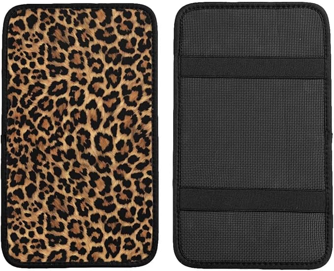 Car Armrest Cushion Brown Leopard Print Center Console Cover Car Accessories Interior Organizers Classical Middle Console Lid Covers Pad Fit for Most Cars Sedans Vans Truck