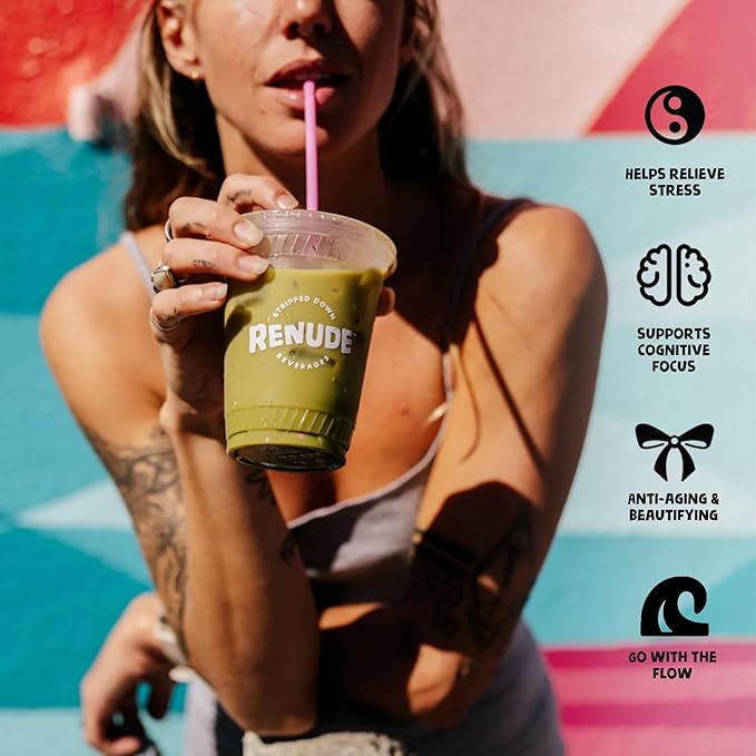 Renude Chaga Matcha - Chaga Mushroom Powder, Ceremonial Grade Matcha Superfood Drink Mix with Adaptogens, Keto, Vegan, Sugar Free, Natural Energy and Immune Support - 30 Servings