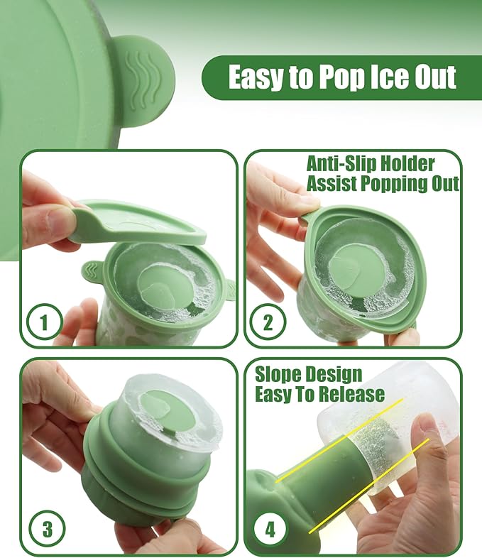 Ice Molds for Owala 24-40oz, Set of 3, Food-Grade Soft Silicone, No White Residue, Easy to Release, Straw Placement Compatible with Owala FreeSip, Keeps Drinks Cold Longer (Green)