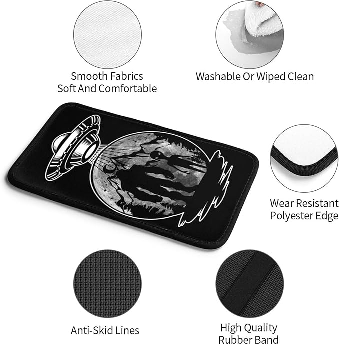 UFO Alien and Bigfoot Moon Car Armrest Pads Auto Seat Handrail Box Decoration Cushion Fit for Most Vehicles Accessories, Universal Car Center Console Cover Pad Protector Funny Design