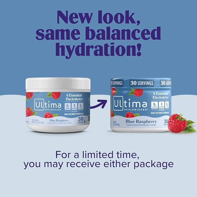 Ultima Replenisher Daily Electrolyte Powder Drink Mix – Sugar Free – Blue Raspberry, 30 Servings – Hydration Powder with 6 Electrolytes and Trace Minerals – Keto Friendly, Vegan, Non-GMO