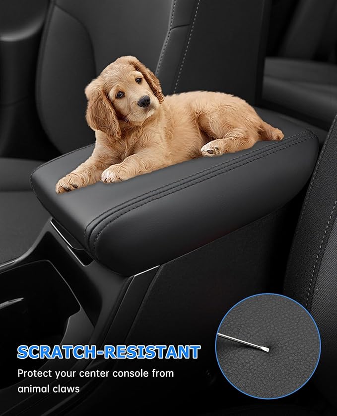 INTGET Center Console Cover for Kia K4 Accessories 2025 2026 LX/LXS/EX/GT-Line/GT-Line Turbo Car Interior Leather Armrest Arm Rest Lid Cushion Pad Protector (Black Stitches, for 2025+ K4)