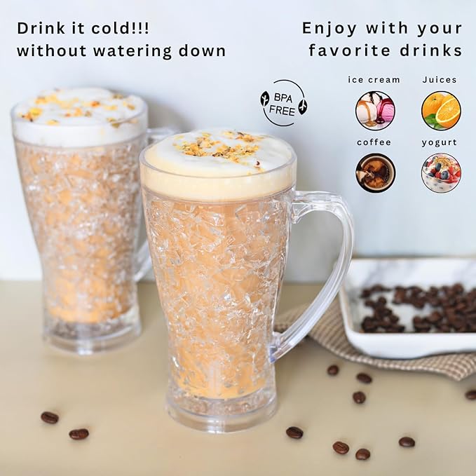 Ice Coffee Cups, Plastic Coffee Mugs, No More Diluted Drinks, Insulated Cups, Drinking Glasses, House Warming Gifts New Home, Gifts for Mom, Set of 2, 15 oz, coffee Bar Accessories, Smoothie Cup