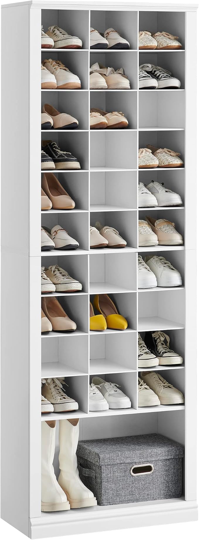 Hzuaneri 11 Tiers Shoe Storage Cabinet, Tall Shoes Cabinet with Cubby, Freestanding Wooden Shoe Organizer, 30-33 Pairs, Shoes Cubby Organizer for Entryway, Bedroom, White 02001BSR