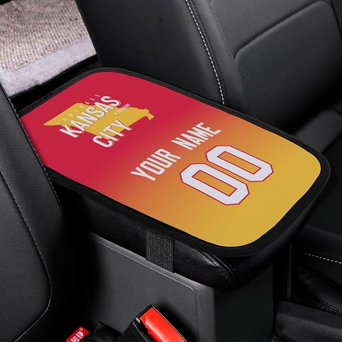 Custom Football Car Armrest Covers Universal Auto Center Console Pad Car handrail Box Cushion Personalized Add Name & Number Fans Gift Fit Suit for SUV Truck Sedan Van