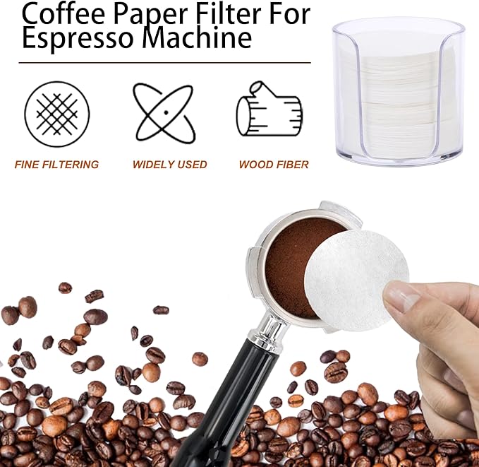 Espresso Paper Filter 58mm, 300pcs Disposable Espresso Puck Paper Filters and Filter Storage Holder Compatible with 58mm Portafilters Basket - Keep Shower Screen Clean