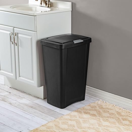 Sterilite 4 Pack Kitchen Trash Can - 13 Gallon TouchTop Wastebasket with Titanium Latch, Black