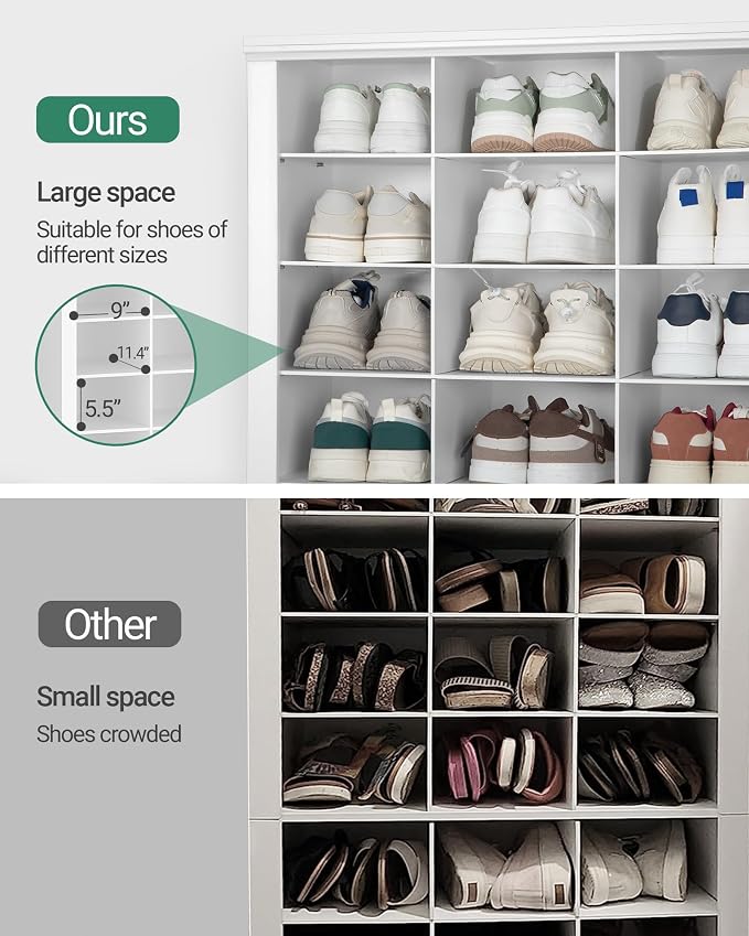 Hzuaneri 11 Tiers Shoe Storage Cabinet, Tall Shoes Cabinet with Cubby, Freestanding Wooden Shoe Organizer, 30-33 Pairs, Shoes Cubby Organizer for Entryway, Bedroom, White SR39303X