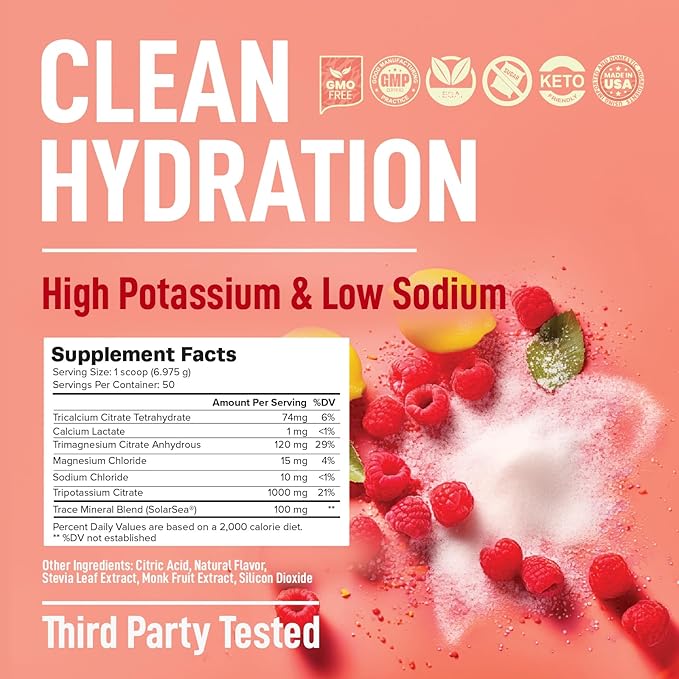 Keppi Electrolytes Powder – Raspberry Lemonade Flavor 50 Servings – No Sugar Hydration Supplement with Magnesium, Potassium, Sodium – Keto, Vegan, Fasting-Friendly, Zero Calorie Electrolyte Drink