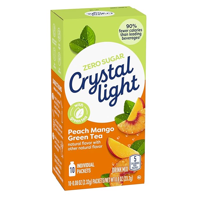 Crystal Light On The Go Peach Mango Green Tea Drink Mix, 10-Packet Box (Pack of 12)
