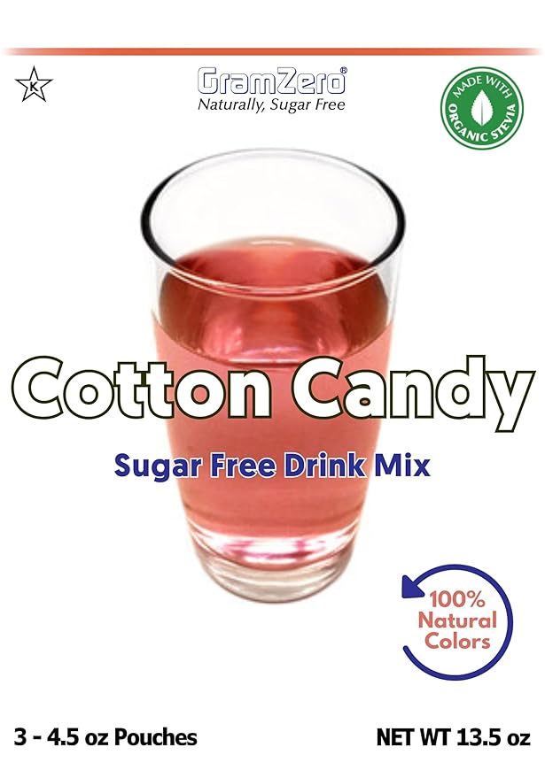 GramZero Cotton Candy Zero Calorie Sugar Free Drink Mix, Great For Nutrition Club Loaded Tea, Stevia Sweetened
