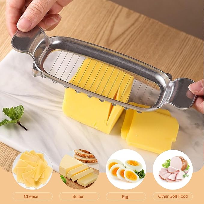 2 Pack Cheese Slicers, AITRAI Stainless Steel Wire Butter Slicer Cutter with Cheese Plane Tool for Soft, Semi-Hard, Hard Cheeses, Butter, Eggs, Fruits丨Dishwasher Safe