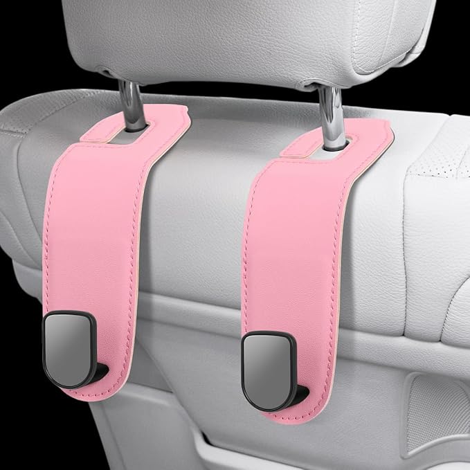 HEALLILY Car Headrest Hooks 2 Pack Backseat Purse Hangers Organizer for Bags Grocery Drinks Universal Car Seat Back Hooks Interior Storage Accessories