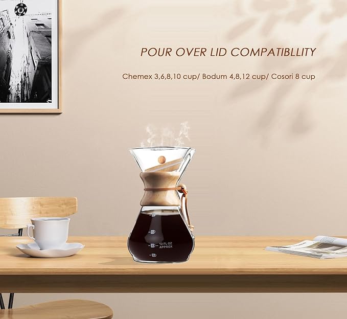 Bamboo Lid for Chemex Coffee Makers 3/6/8/10 Cup, Innovative Design, Made of Natural Bamboo