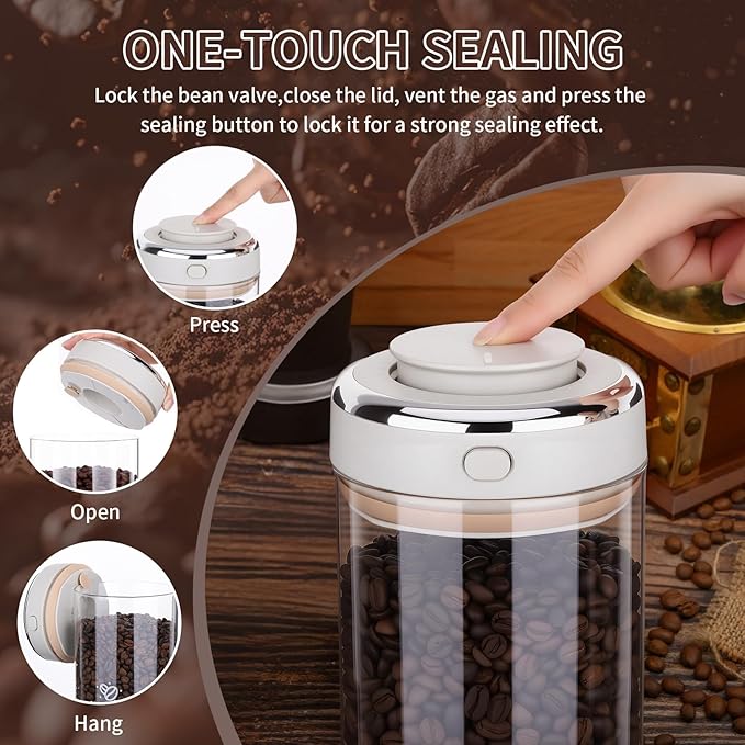 37oz Airtight Glass Coffee Canister with One-way CO2 Valve, Borosilicate Vacuum Coffee Bean Storage Canister with Date Tracker, Wide-Mouth Storage Container for Home,Kitchen,Coffee Bar