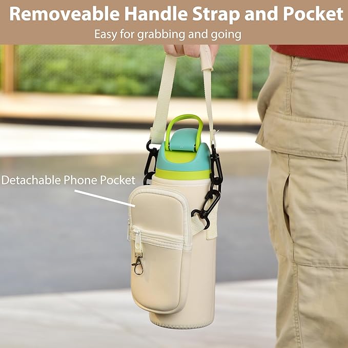 Water Bottle Carrier Bag with Strap for Owala FreeSip 24/32oz with Detachable Phone Pocket for Owala Accessories 24/32oz Water Bottle Sleeve for Walking Camping Gym