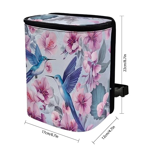 Hanging Hummingbird Car Trash Can Bin with LidFloral Hummingbird Vehicle Garbage Can Leak Proof Hanging Car Rubbish Bags Automotive Organizer Accessory for Back Front Seat