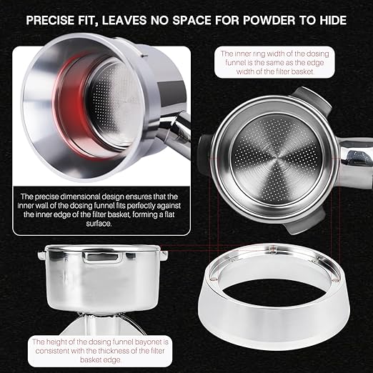 54mm Espresso Dosing Funnel with Magnetic | Fits Breville 54mm Portafilter | Sits On The Outside of The Portafilter | Silver