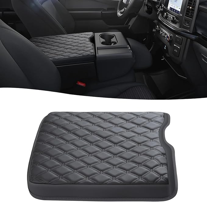 GIANT PANDA Custom Center Console Cover for Ford 2015-2024 F150 & 2017-2024 F250 F350 F450 with 40/20/40 Jump Seat, Waterproof Faux Leather Armrest Console Cover Cushion Protector-Black(Jump Seat)