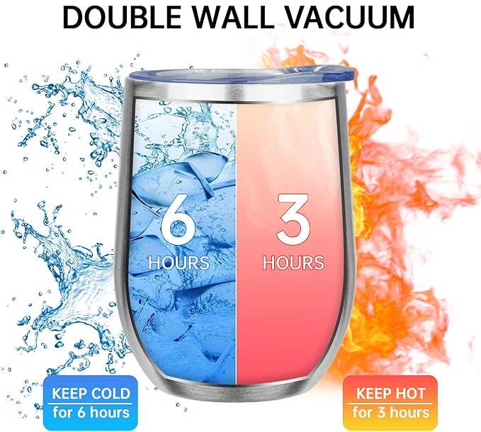 MEZMUT 12oz Insulated Wine Tumbler with Lid Double Wall Vacuum Stainless Steel Wine Glass Coffee Mug Insulated Tumbler Cup for Champaign, Cocktail, Beer (Silver,4 Pack)