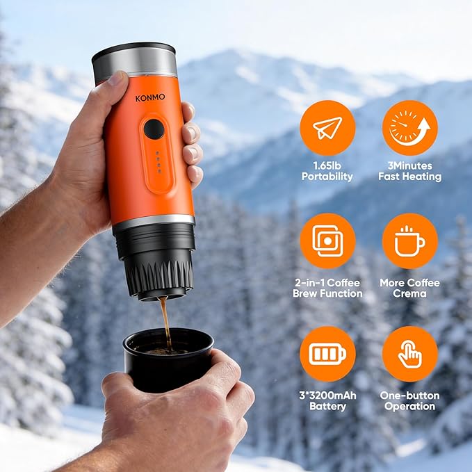 Portable Espresso Machine with Self-Heating System, 15 Bar Travel Coffee Maker, Compatible with Capsules & Ground Coffee, USB-C Rechargeable Coffee Machine for Camping, Office & Travel