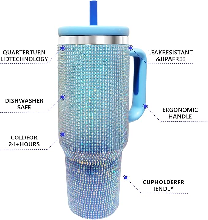40-OZ Insulated Water Bottle,Insulated Stainless Steel Tumbler,Reusable Cold Drink Thermos,BPA-Free, Double-Wall Stainless Steel Water Bottle (Royal Blue - Diamond, 40, Fluid Ounces)
