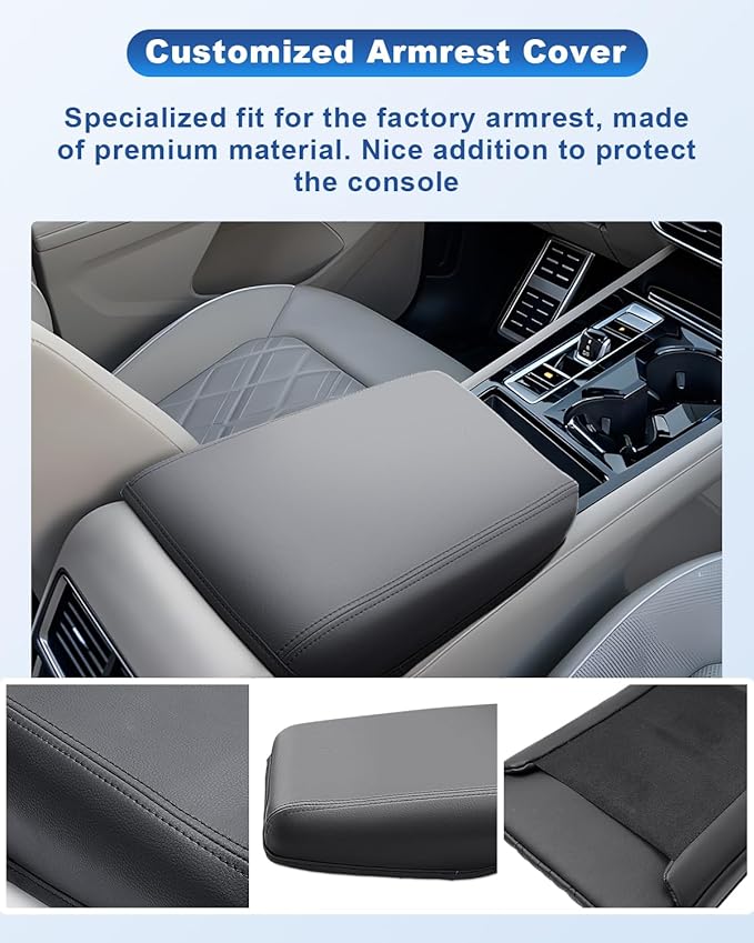 CDEFG for 2024 2025 2026 VW Volkswagen Atlas Center Console Cover for Atlas Accessories 2025 2026 Armrest Cover Atlas 2025 Middle Console Pad Arm Rest Cushion (Black Leather)