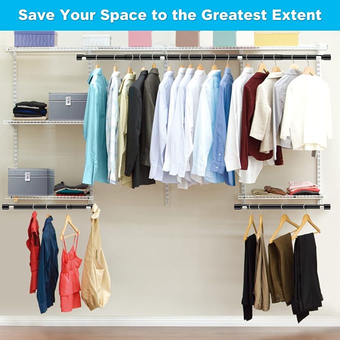 INFLATION Hanging Closet Rod 15-40 Inch Adjustable Width for Stylish Clothes Rack and Hangers, Versatile Black Tension Rod 35 Inch Height Perfect Clothing Organizer for Women, Men, Kids