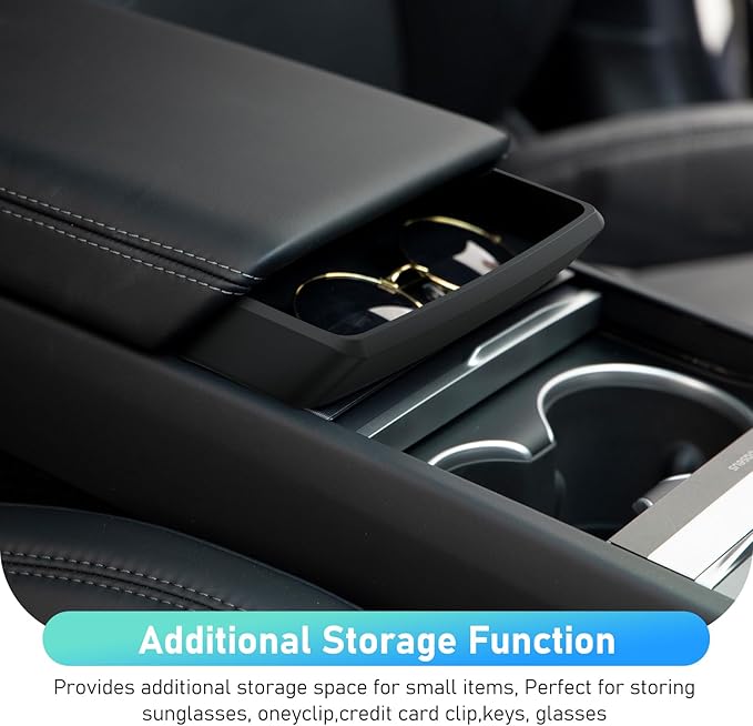 2025 Center Console Sunglasses Holder for Tesla Model Y Juniper & Model 3 Highland, Soft Silicone Armrest Key Card Phone Holder Storage Box for 2025 2026 Model Y Juniper Model 3 Highland Accessories