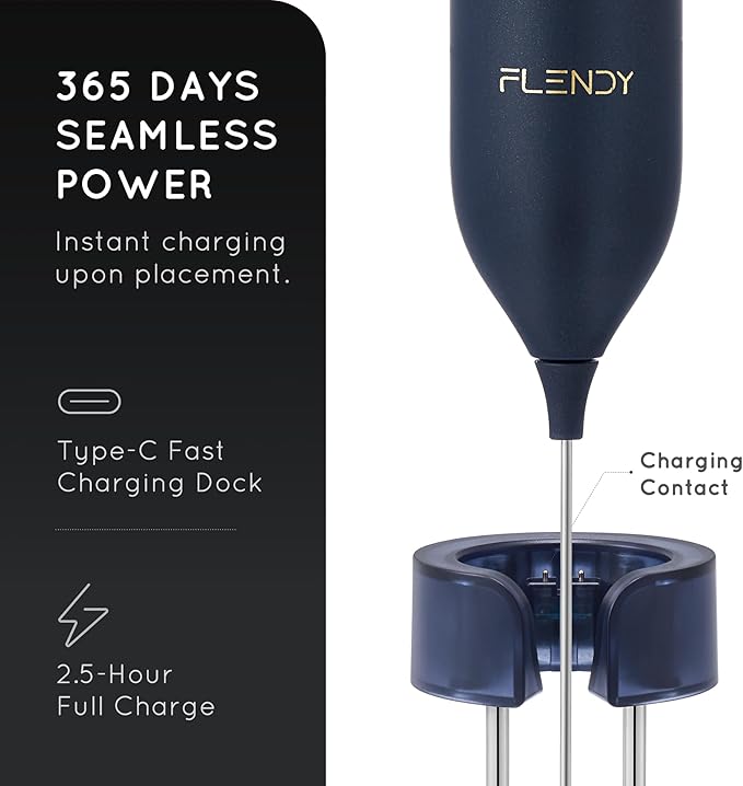 Rechargeable Milk Frother Handheld, Coffee Frother Handheld with USB-C Charging Stand, Electric Drink Mixer Handheld, Mini Electric Whisk Frother for Coffee, Matcha, etc