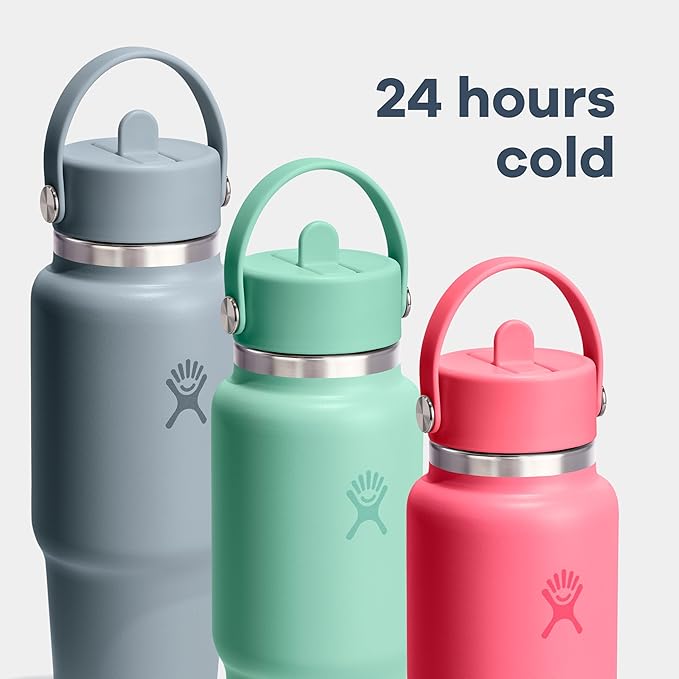 Hydro Flask Travel Water Bottle - Insulated Stainless Steel - Wide Straw Lid, Non Spill, Leakproof in 32 Oz Mermaid Green