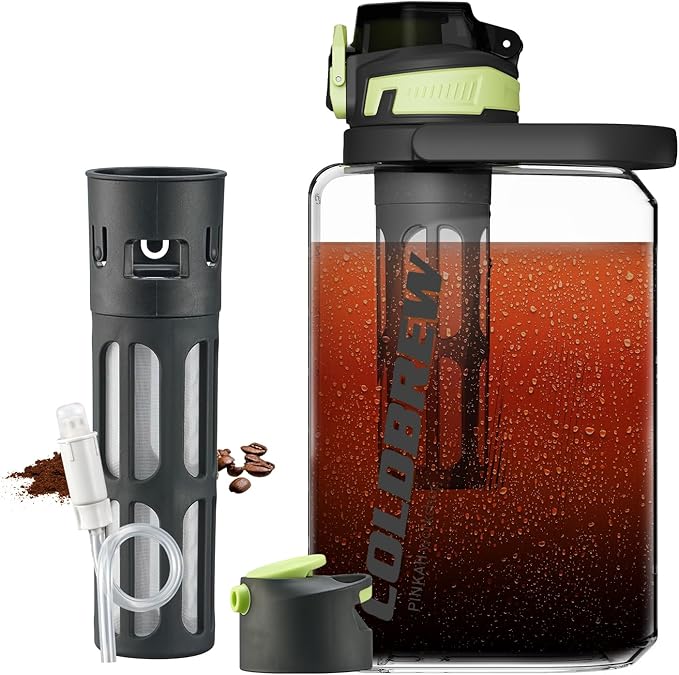 Itslife Cold Brew Coffee Maker, 68oz Iced Coffee Tritan Pitcher with Filter, 2 Pour Spout Lids For Airtight & Leak-Proof Coffee Barrel(Black)