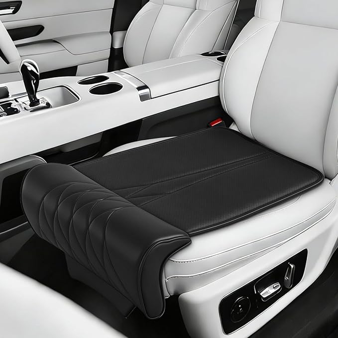 Car Seat Leg Extender Support Cushion, Leather Leg Rest Pad Breathable Perforations & Memory Foam, Anti-Wrinkle Surface Universal Car Seat Cushions Fit for Car Office Chair, Black