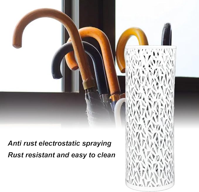Metal Round Umbrella Stand Rack,Umbrella Holder Organizer Bin Hollowed Freestanding Canes Walking Sticks Holder for Entryway Home Hotel Office Decor (L)