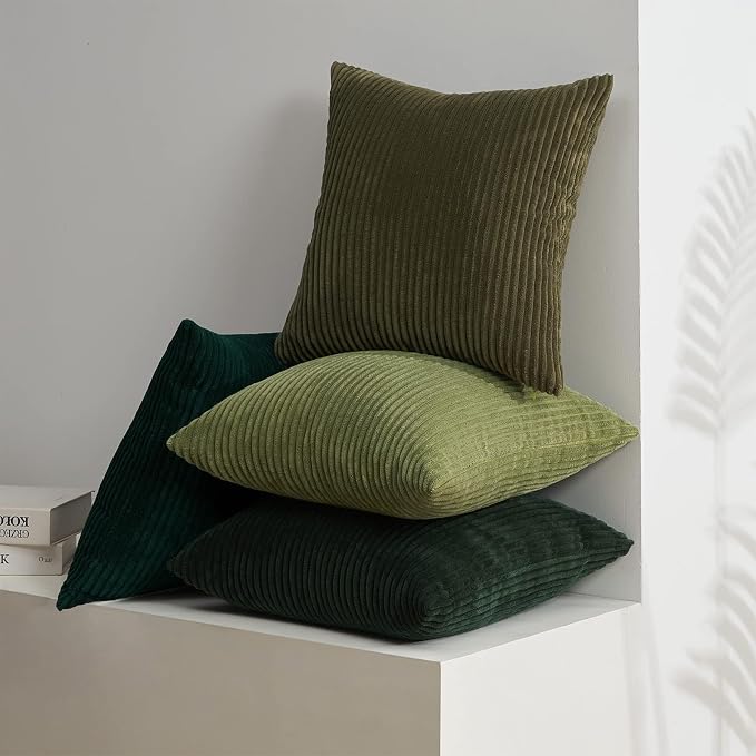 Topfinel Corduroy Throw Pillow Covers Pack of 2 Gray 16"x16" No Insert with Hidden Zipper | Decorative Cushion Covers for Fall, Halloween, Thanksgiving, Christmas Green